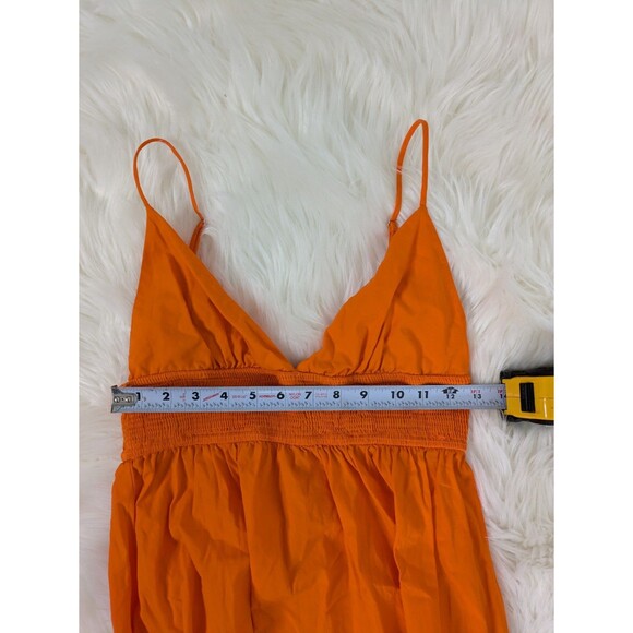 Zara Womens Orange Dress Long Sweatheart Neck Cotton Sleeveless Beach Size M - Picture 9 of 13